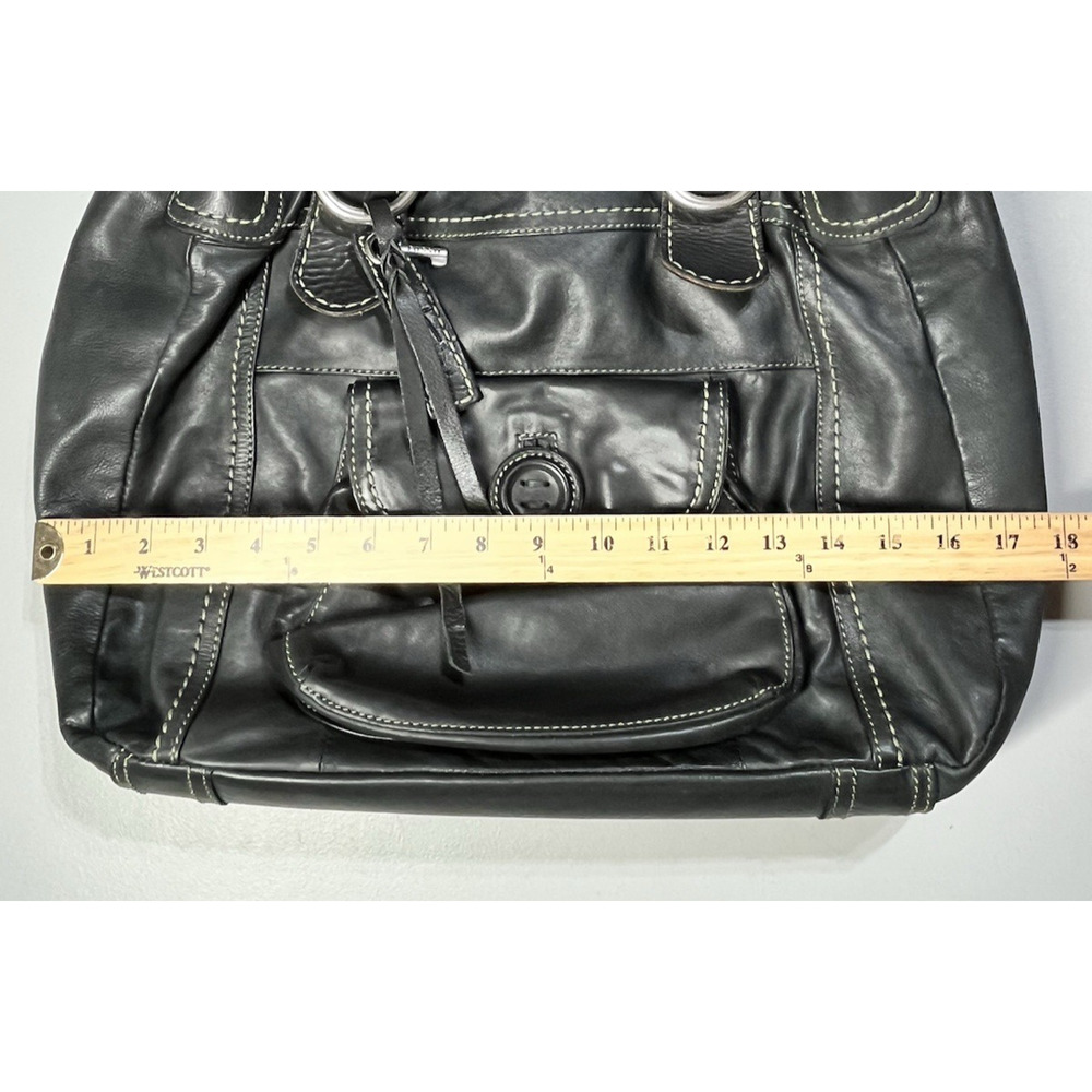 Fossil Leather Handbag Shoulder Tote Bag Black Large Braided Straps Key Charm - Picture 9 of 16